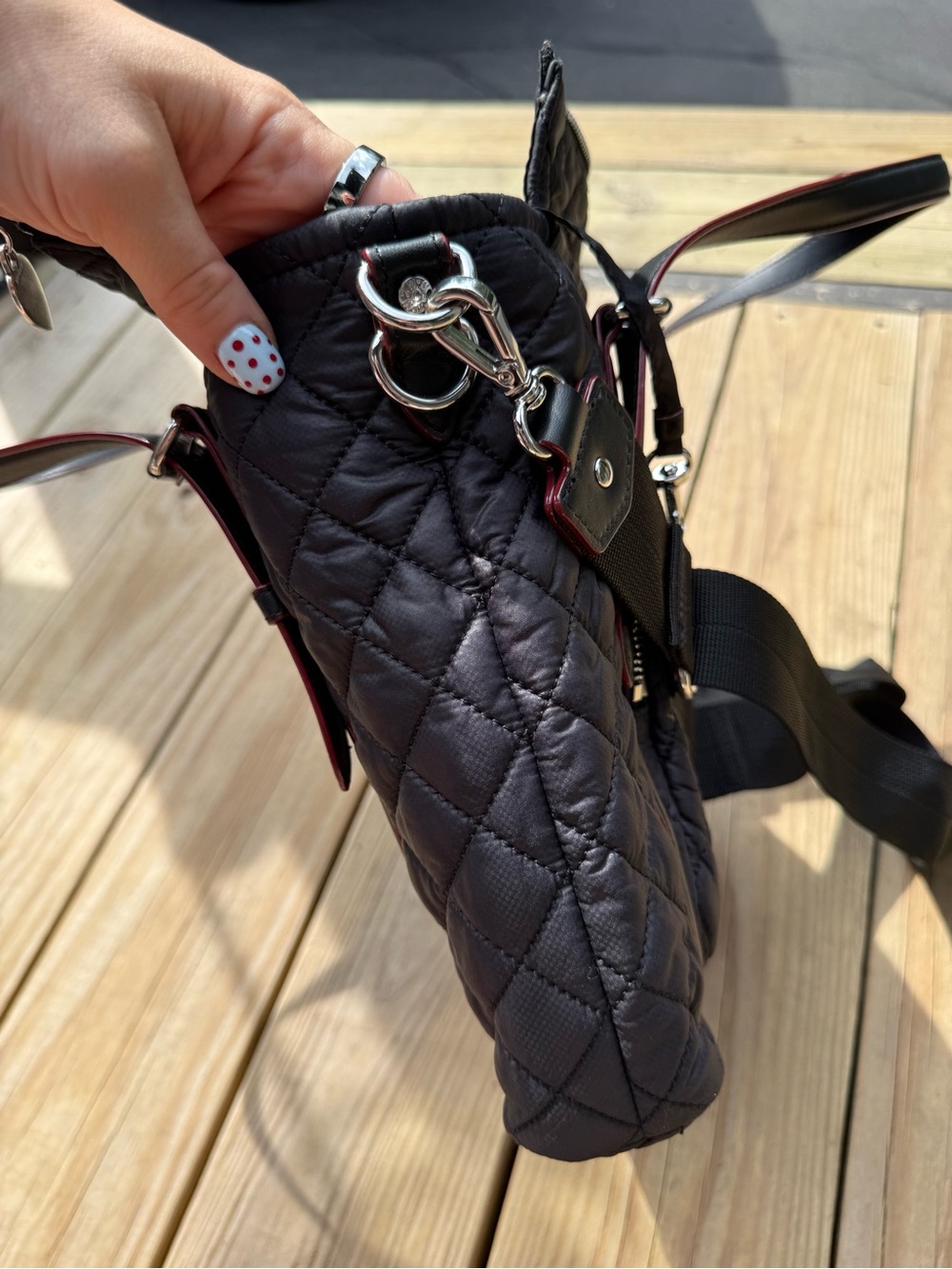 MZ Wallace Quilted Black Tote with Red Trim - Picture 9 of 9